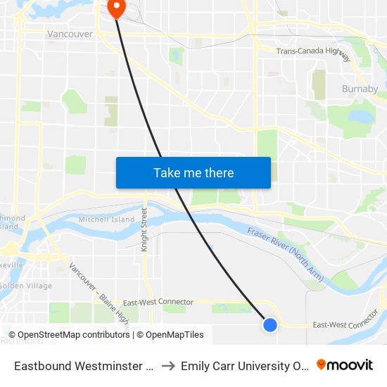 Eastbound Westminster Hwy @ Nelson Rd to Emily Carr University Of Art And Design map