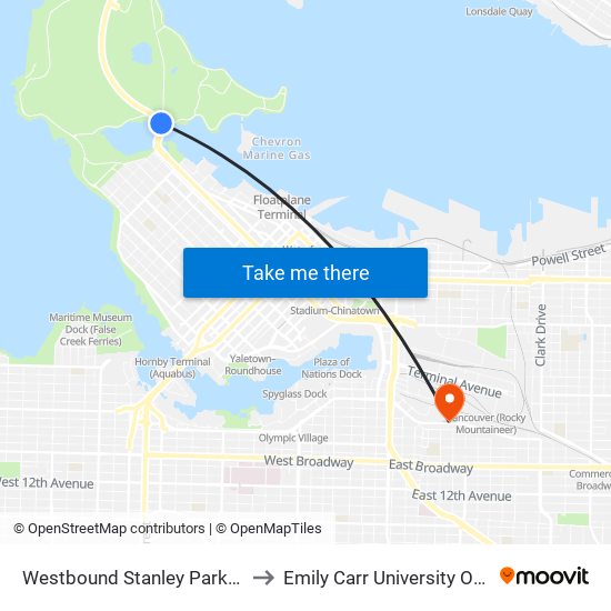 Westbound Stanley Park Dr @ Pipeline Rd to Emily Carr University Of Art And Design map
