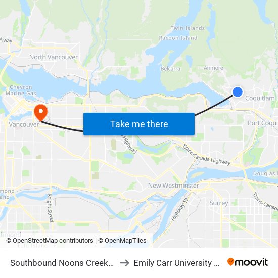 Southbound Noons Creek Dr @ Heather Place to Emily Carr University Of Art And Design map