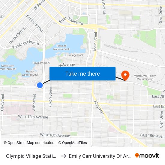Olympic Village Station @ Bay 1 to Emily Carr University Of Art And Design map