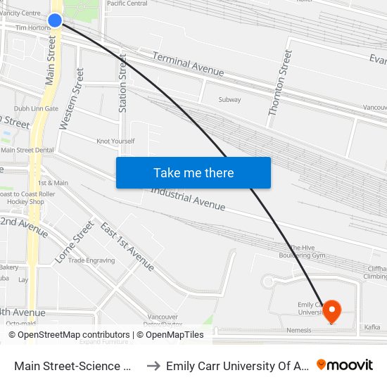 Main Street-Science World Station to Emily Carr University Of Art And Design map