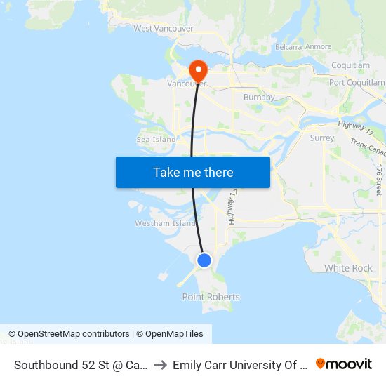Southbound 52 St @ Canoe Pass Way to Emily Carr University Of Art And Design map