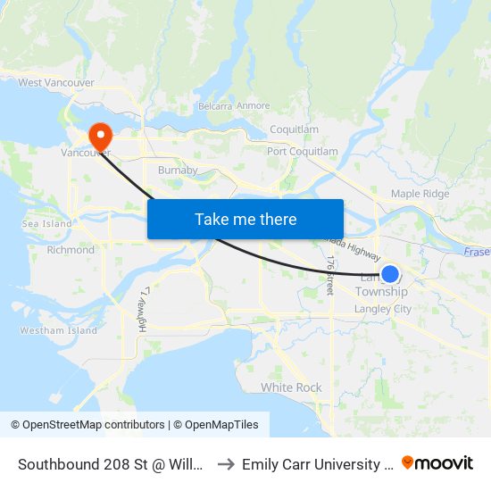 Southbound 208 St @ Willoughby Town Centre Dr to Emily Carr University Of Art And Design map