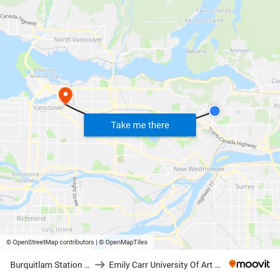 Burquitlam Station @ Bay 2 to Emily Carr University Of Art And Design map