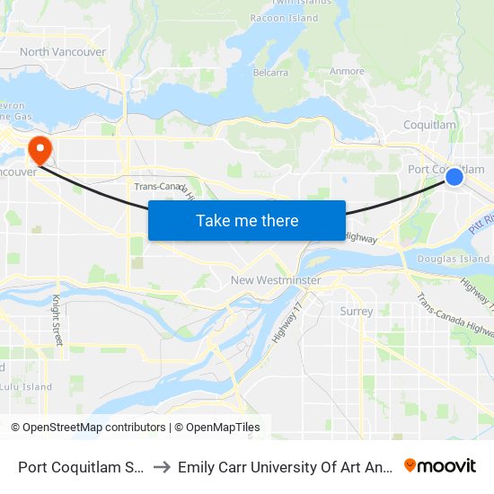 Port Coquitlam Station to Emily Carr University Of Art And Design map