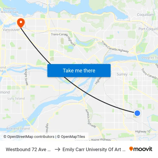 Westbound 72 Ave @ 148 St to Emily Carr University Of Art And Design map