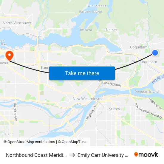 Northbound Coast Meridian Rd @ Lincoln Dr to Emily Carr University Of Art And Design map