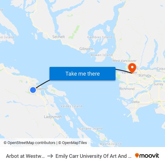 Arbot at Westwood to Emily Carr University Of Art And Design map