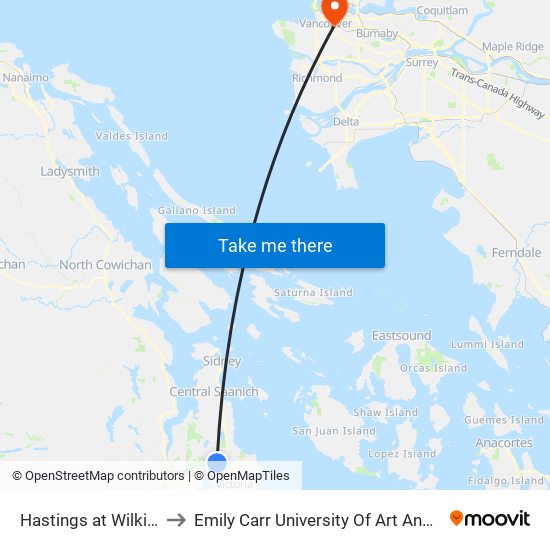 Hastings at Wilkinson to Emily Carr University Of Art And Design map