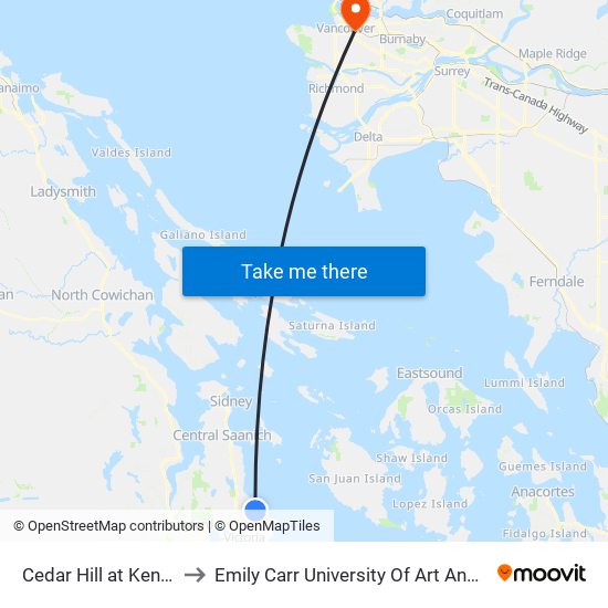 Cedar Hill at Kenmore to Emily Carr University Of Art And Design map