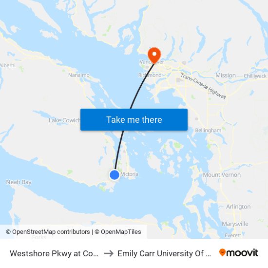 Westshore Pkwy at Commander Crt to Emily Carr University Of Art And Design map