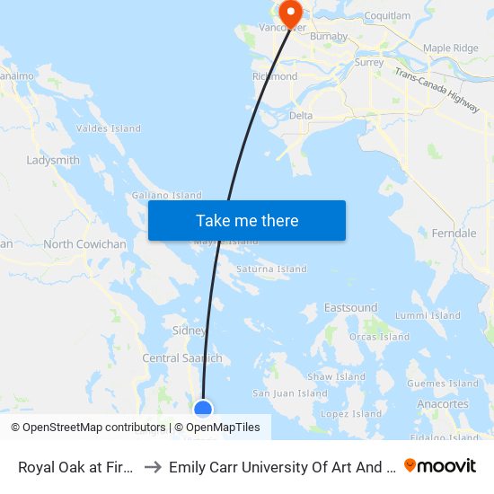 Royal Oak at Firbank to Emily Carr University Of Art And Design map