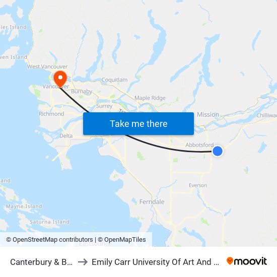 Canterbury Ave at Boley St to Emily Carr University Of Art And Design map