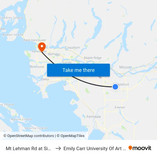 Mt Lehman Rd at Simpson Rd to Emily Carr University Of Art And Design map