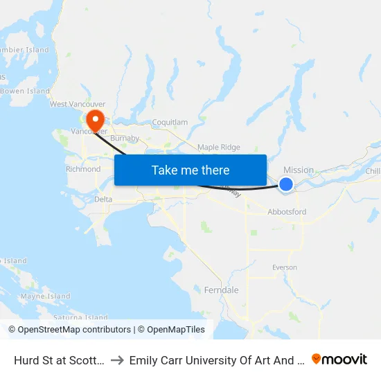 Hurd St at Scott Ave to Emily Carr University Of Art And Design map