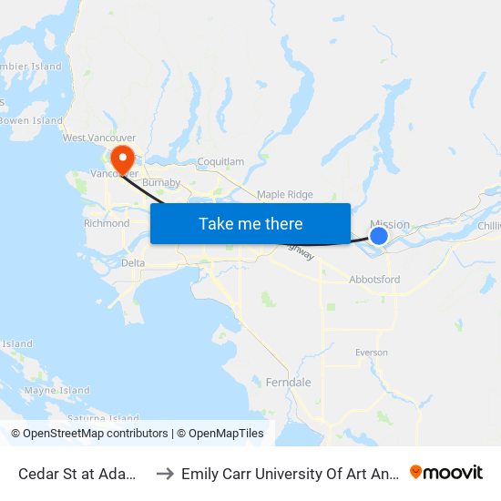 Cedar & Adams to Emily Carr University Of Art And Design map