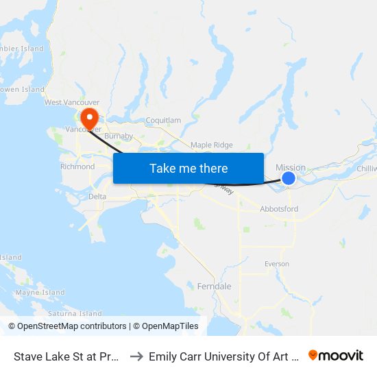 Stave Lk & Prentis to Emily Carr University Of Art And Design map