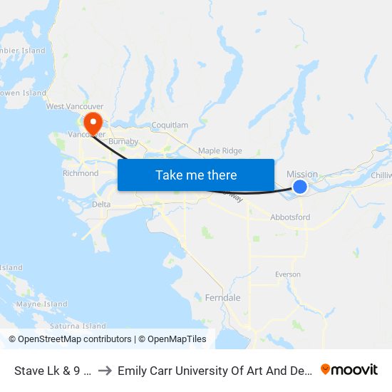 Stave Lk & 9 Av to Emily Carr University Of Art And Design map