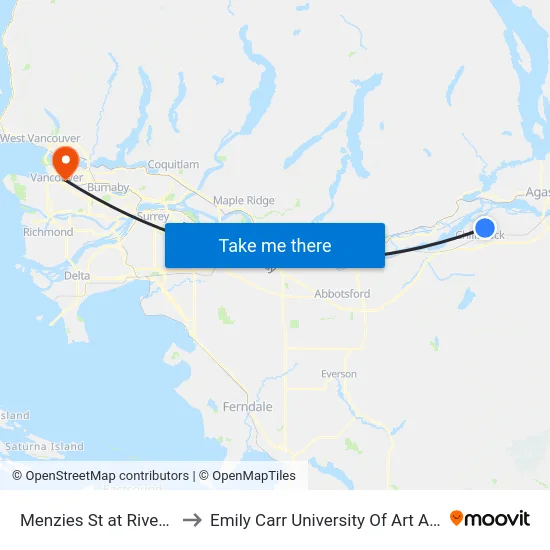 Menzies St at Riverside Dr to Emily Carr University Of Art And Design map