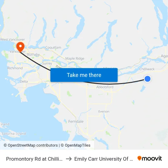 Promontory Rd at Chilliwack River Rd to Emily Carr University Of Art And Design map