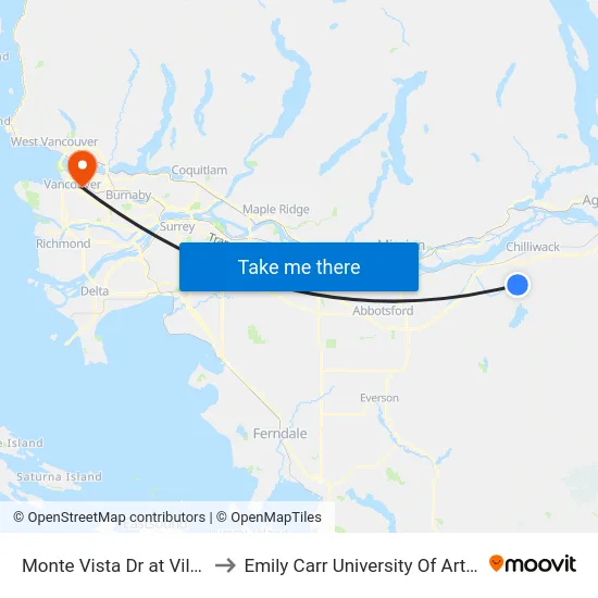 Monte Vista Dr at Villa Rosa Pl to Emily Carr University Of Art And Design map