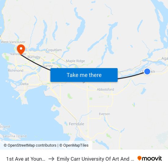 1st Ave at Young Rd to Emily Carr University Of Art And Design map