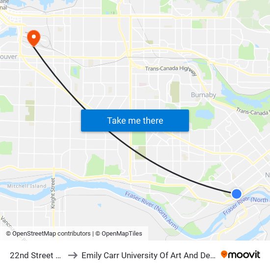22nd Street Stn to Emily Carr University Of Art And Design map