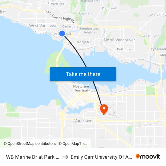 WB Marine Dr at Park Royal North to Emily Carr University Of Art And Design map