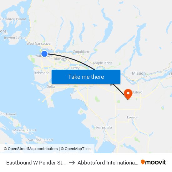 Eastbound W Pender St @ Seymour St to Abbotsford International Airport (YXX) map