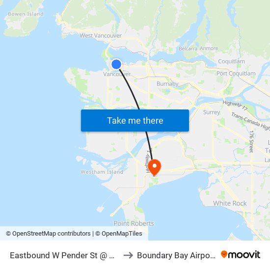 Eastbound W Pender St @ Granville St to Boundary Bay Airport (YDT) map