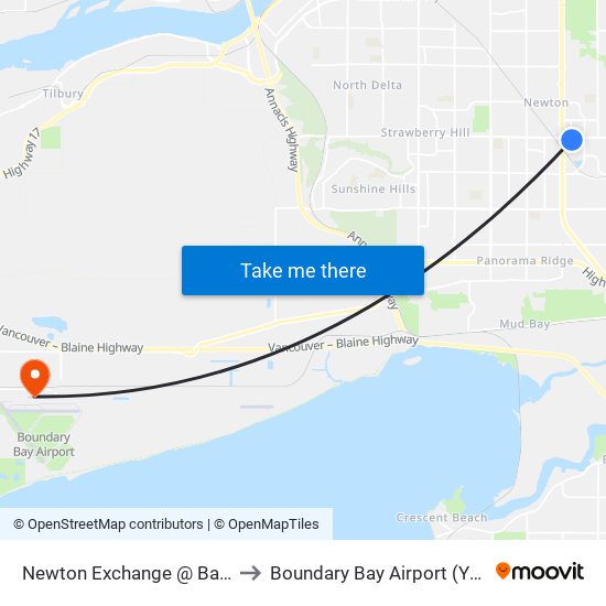 Newton Exchange @ Bay 4 to Boundary Bay Airport (YDT) map