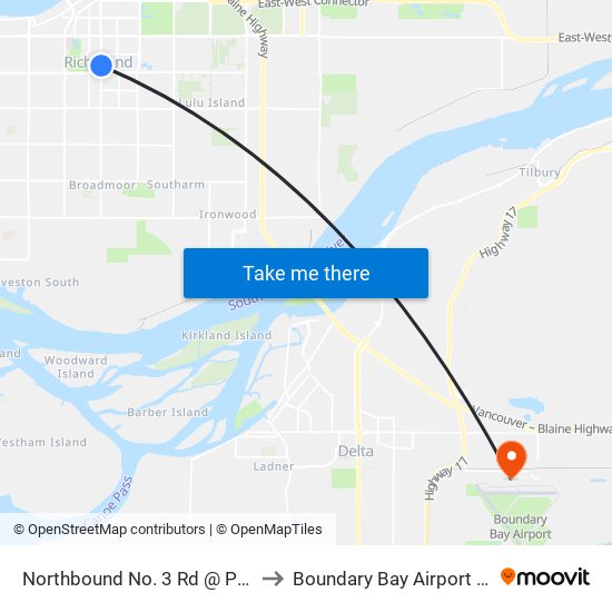 Northbound No. 3 Rd @ Park Rd to Boundary Bay Airport (YDT) map