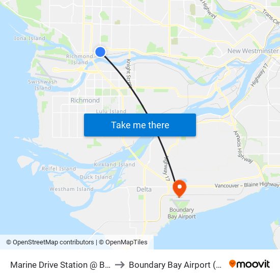 Marine Drive Station @ Bay 1 to Boundary Bay Airport (YDT) map