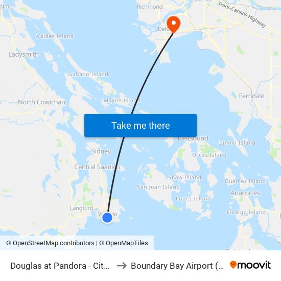 Douglas at Pandora - City Hall to Boundary Bay Airport (YDT) map