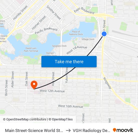 Main Street-Science World Station @ Bay 1 to VGH Radiology Department map