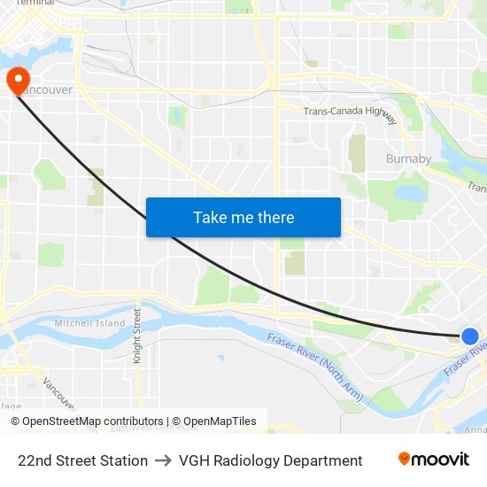 22nd Street Station to VGH Radiology Department map