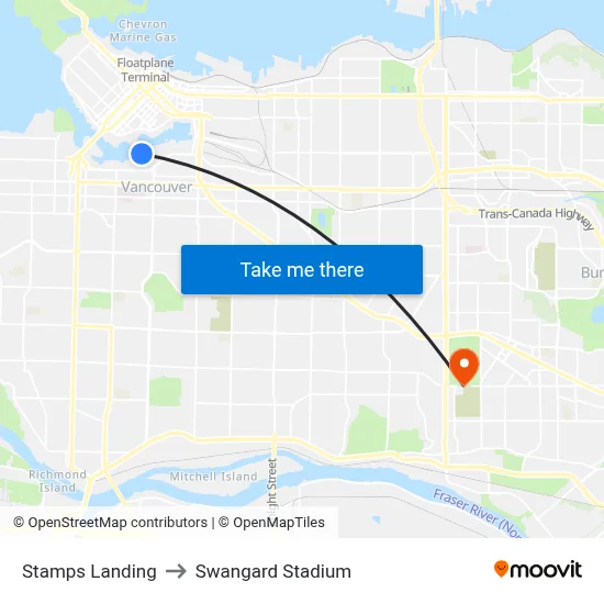Stamps Landing to Swangard Stadium map