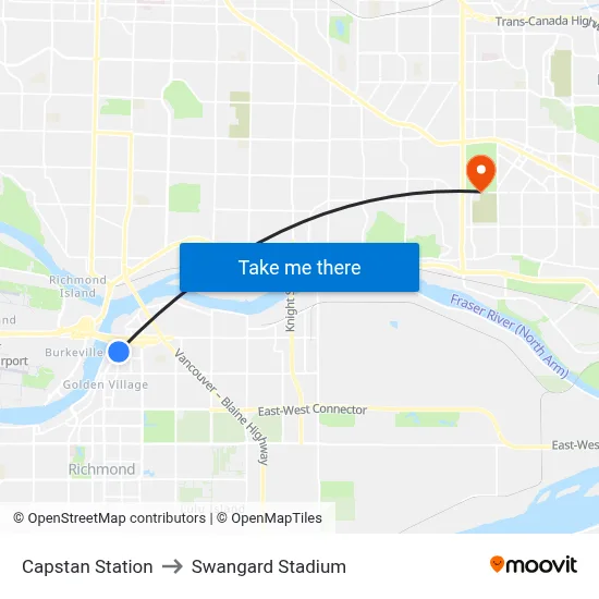 Capstan Station to Swangard Stadium map