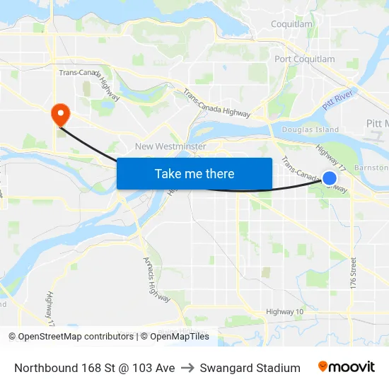 Northbound 168 St @ 103 Ave to Swangard Stadium map