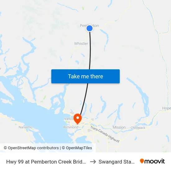 Hwy 99 at Pemberton Creek Bridge (SB) to Swangard Stadium map