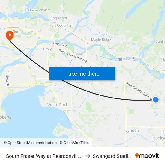 South Fraser Way at Peardonville Rd to Swangard Stadium map