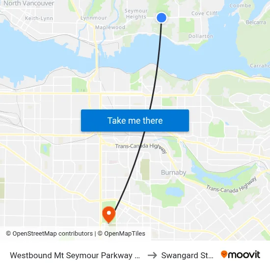 Westbound Mt Seymour Parkway @ Apex Ave to Swangard Stadium map