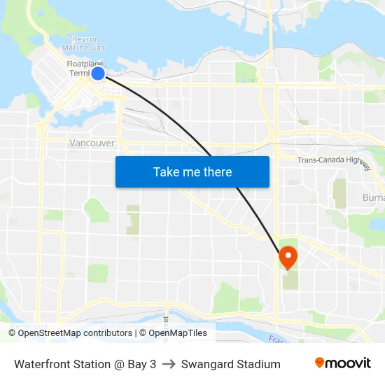 Waterfront Station @ Bay 3 to Swangard Stadium map