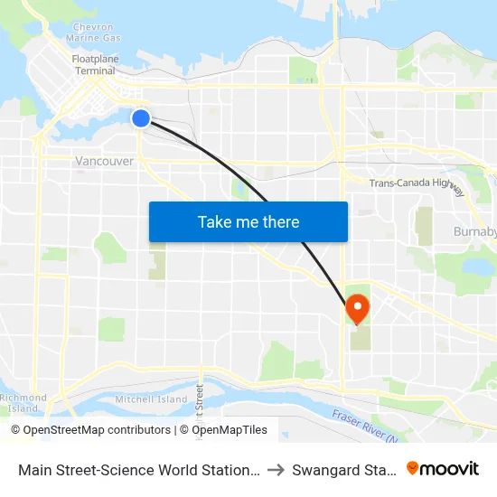 Main Street-Science World Station @ Bay 1 to Swangard Stadium map