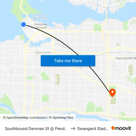 Southbound Denman St @ Pendrell St to Swangard Stadium map