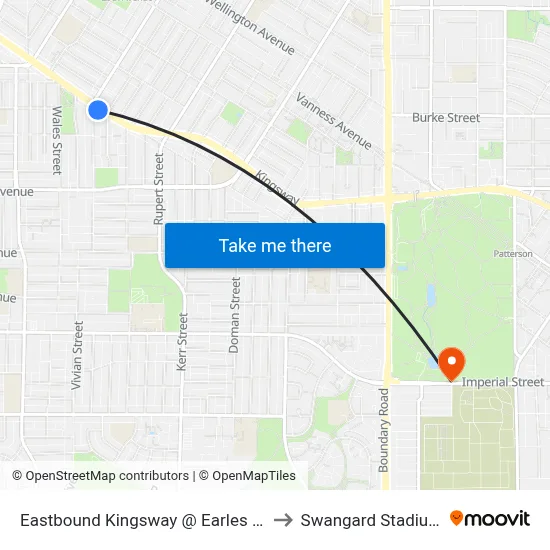 Eastbound Kingsway @ Earles St to Swangard Stadium map