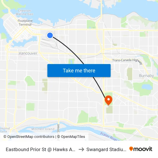 Eastbound Prior St @ Hawks Ave to Swangard Stadium map