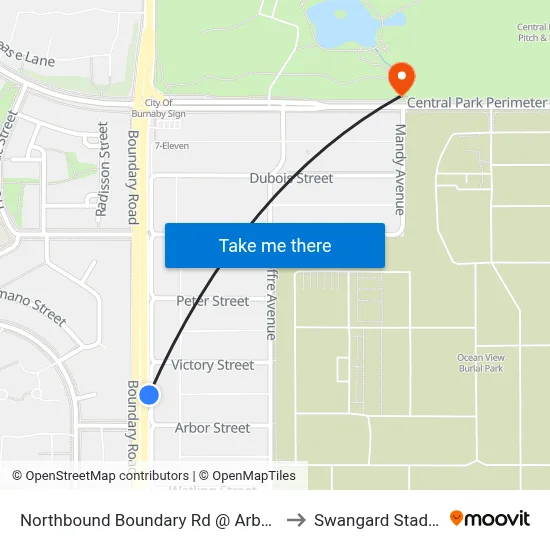 Northbound Boundary Rd @ Arbor Ave to Swangard Stadium map