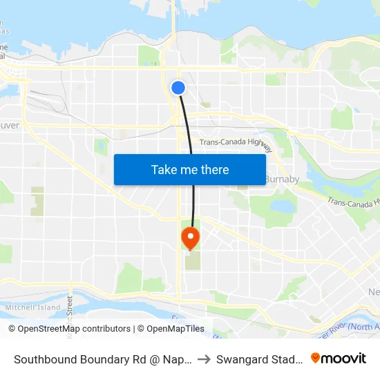 Southbound Boundary Rd @ Napier St to Swangard Stadium map
