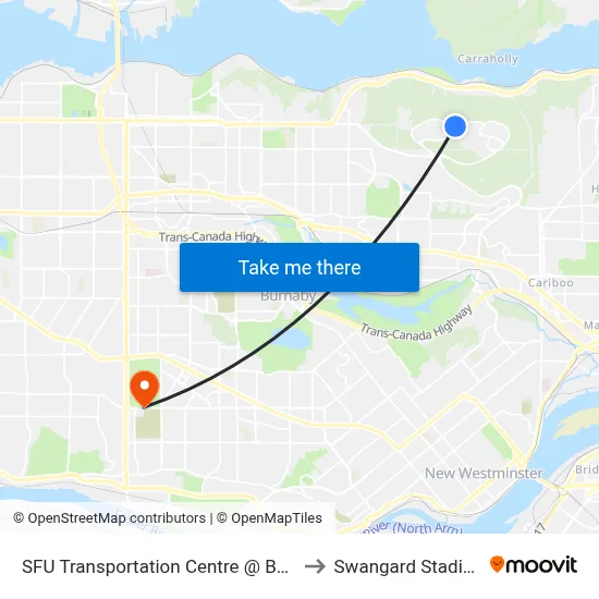SFU Transportation Centre @ Bay 2 to Swangard Stadium map